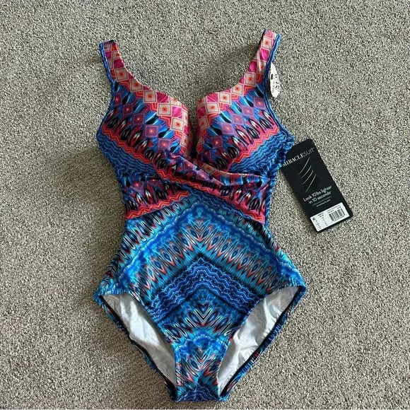 Miraclesuit Blue and Pink One Piece Swimsuit - Picture 3 of 7